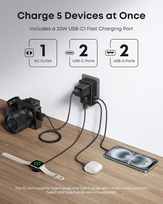 Nano Travel Adapter (1-Pack), 2 USB-C Universal Charger, 20W