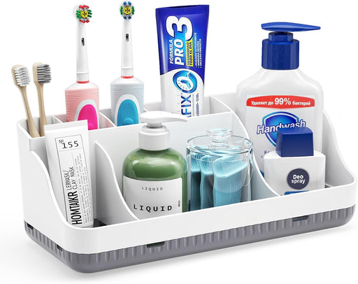 Bathroom Counter Organizer and Storage, 7 Slots Detachable Toothbrush Holders for Bathrooms, Anti-Slip Electric Toothbru