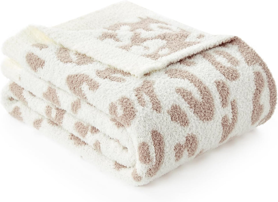 Leopard Throw Blanket for Couch Bed Sofa 50x60 inches, Reversible Beige Leopard Blanket Ultra Soft Cozy Blankets for Women Mothers Birthday Gifts