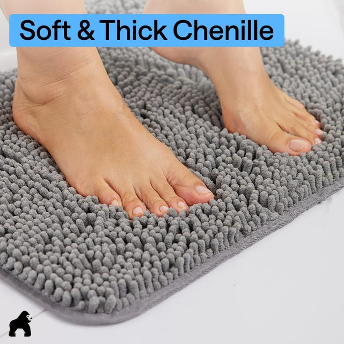 Bath Rug Mat for Bathroom, Absorbent Chenille, 24x17 Gray