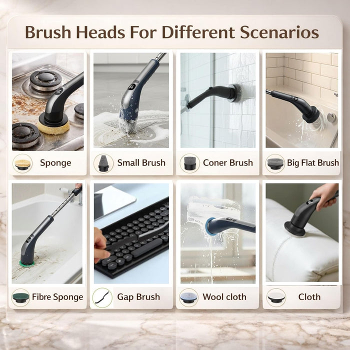 LIVINGPRO Electric Spin Scrubber, Cordless Cleaning Brush with Long Handle