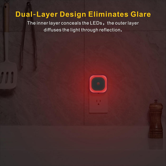 2 Pack Plug in Red Night Light with Motion Sensor and Light Sensor