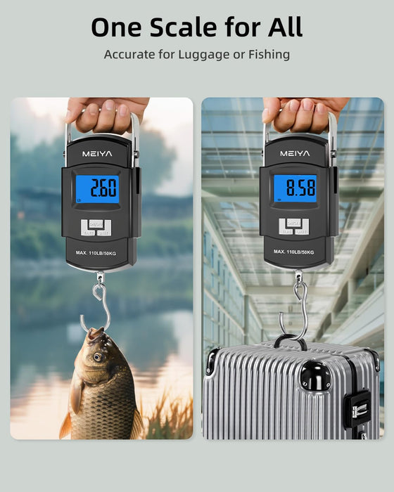 Fish Scale 110lb/50kg Digital Fishing Scale with Backlit LCD, Portable Handle, Stainless Steel Hook & 2 AAA Batteries – 