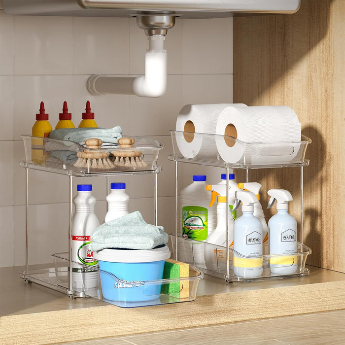 Bathroom Under Sink Organizers and Storage, 2 Pack, Clear
