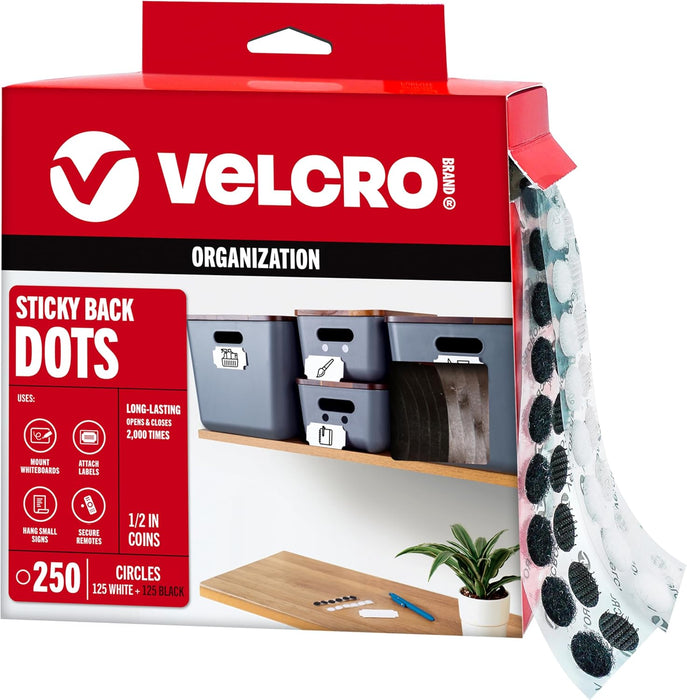 Dots with Adhesive, 1/2 in, White & Black Assorted, 250 Sets