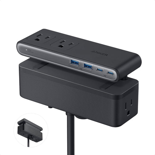 Nano Power Strip, Desk Clamp, 70W Max, 1500J Surge Protector, 2 USB C