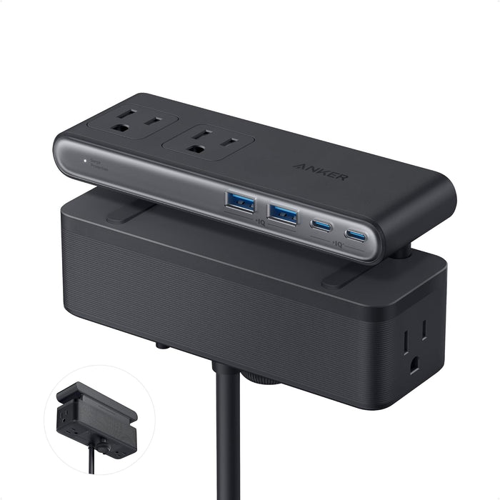 Nano Power Strip, Desk Clamp, 70W Max, 1500J Surge Protector, 2 USB C