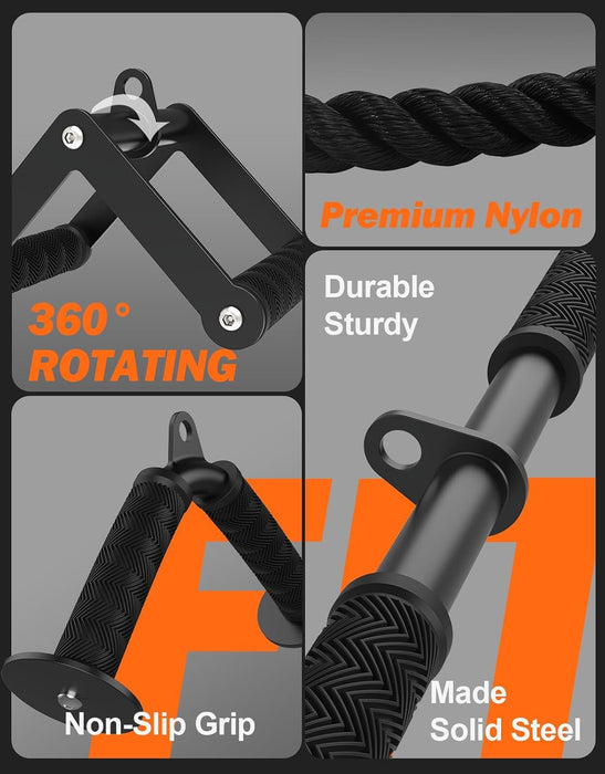 Cable Machine Attachment Set for Gym & Home Workouts, LAT Pulldown Attachments with Non-Slip Grips, Black