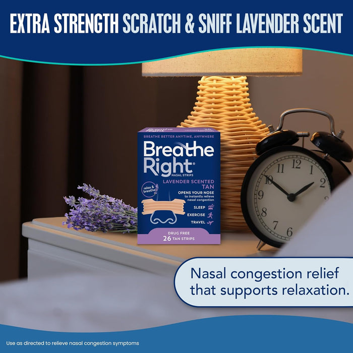 Nasal Strips, Relieves Nasal Congestion, Lavender Scent, Tan