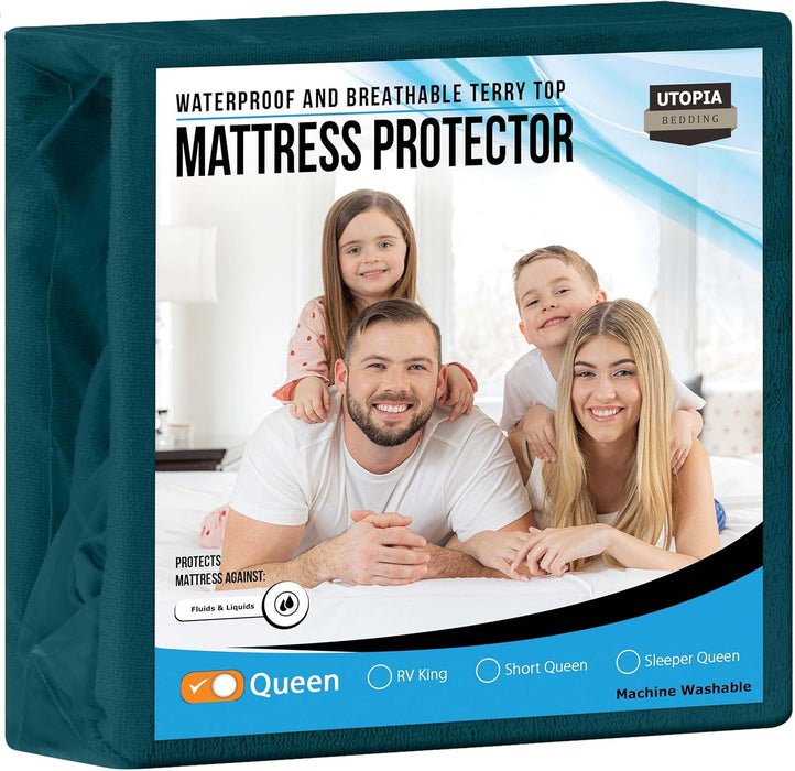 Waterproof Mattress Protector Twin Size, Premium Terry Mattress Cover 200 GSM, Breathable, Fitted Style with Stretchable Pockets (White)