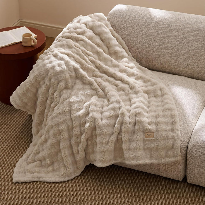 Cloud Bubble Blanket, Soft Cozy Throw, Beige, 50"×60"
