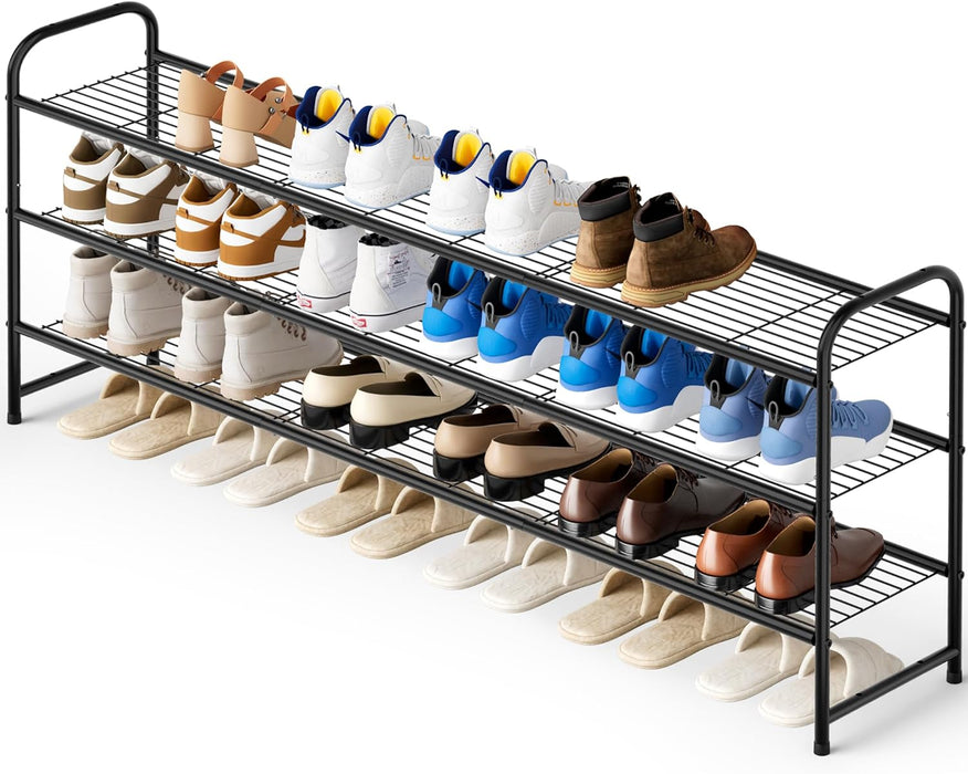 3-Tier Long Shoe Rack for Closet Metal Shoe Organizer for Entryway, Wide Stackable Shoe Storage Shelf with Sturdy Wire G