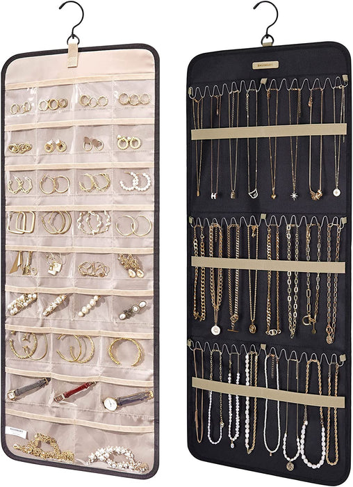 Hanging Jewelry Organizer Necklace/Earring/Ring 2-Sided L Black