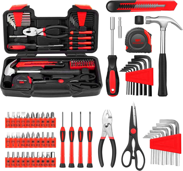 58-Piece Household Tool Set, Home Tool Kit with Storage Case, Red