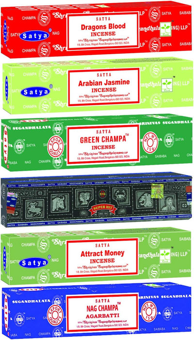 Incense Sticks Gift Set, 7 Scents, Nag Champa, Dragon's Blood, Arabian Jasmine, Super Hit, Green Champa, Goodluck, Attract Money, 15g Each (Relaxation Mix)