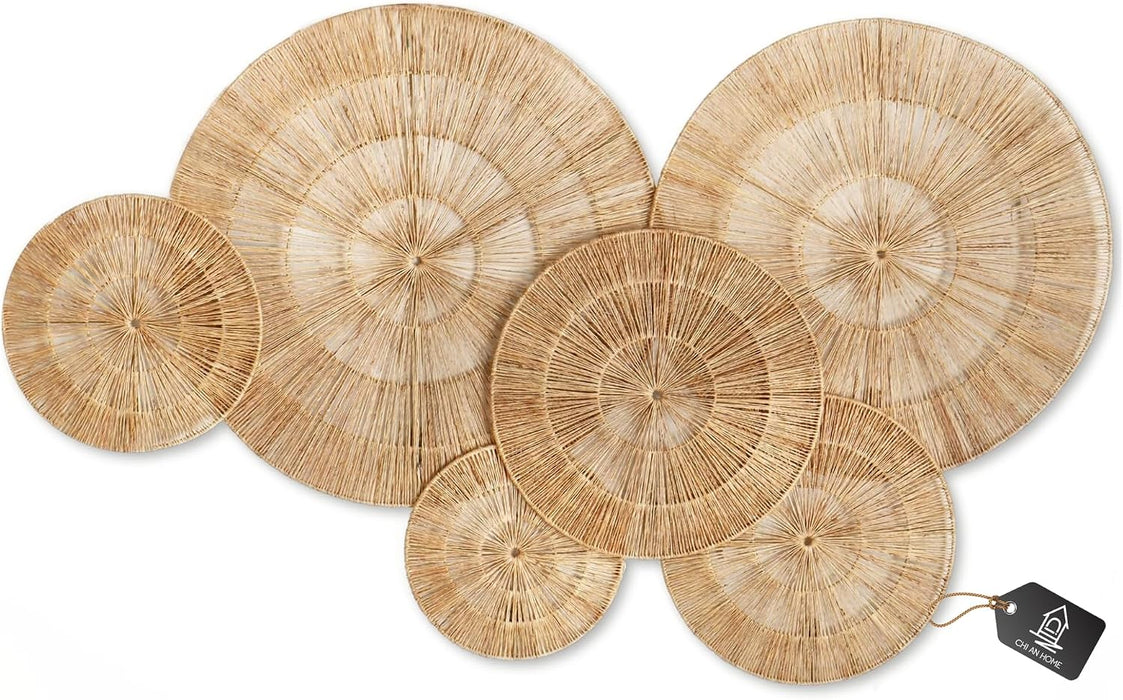 Wicker 23 Inch Jute Wall Decor Baskets, Set of 6 Extra Large Woven Jute Wall Plates, 23",21",15",13",12,10", Decorative Baskets for Wall Arts, Wall Hanging for Bedroom, Living Room, Office
