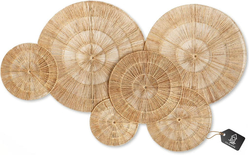 Wicker 23 Inch Jute Wall Decor Baskets, Set of 6 Extra Large Woven Jute Wall Plates, 23",21",15",13",12,10", Decorative Baskets for Wall Arts, Wall Hanging for Bedroom, Living Room, Office