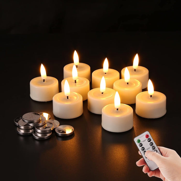 Ivory Flameless Wax Tealights with Remote Batteries, Realistic Flickering LED Tea Votive Candles Set of 10