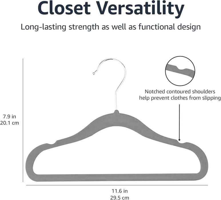 Kids Velvet Non-Slip Space Saving Clothes Hangers with Shoulder Notches, Sturdy Closet Organizer for Baby/Toddler, 11.6", Gray, 30-Pack