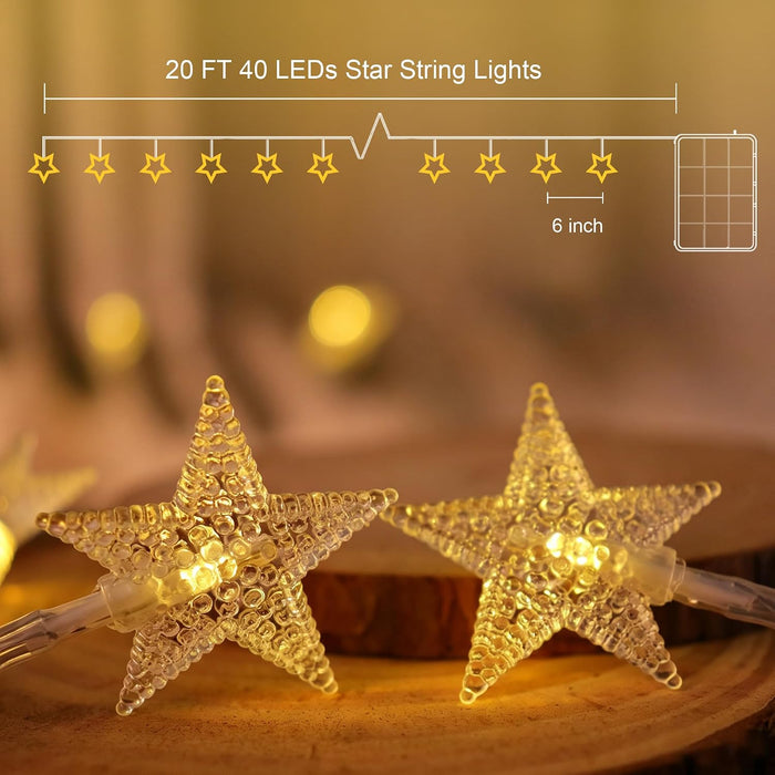 Christmas Decor Star String Lights Battery Operated, 20 ft 40 LED