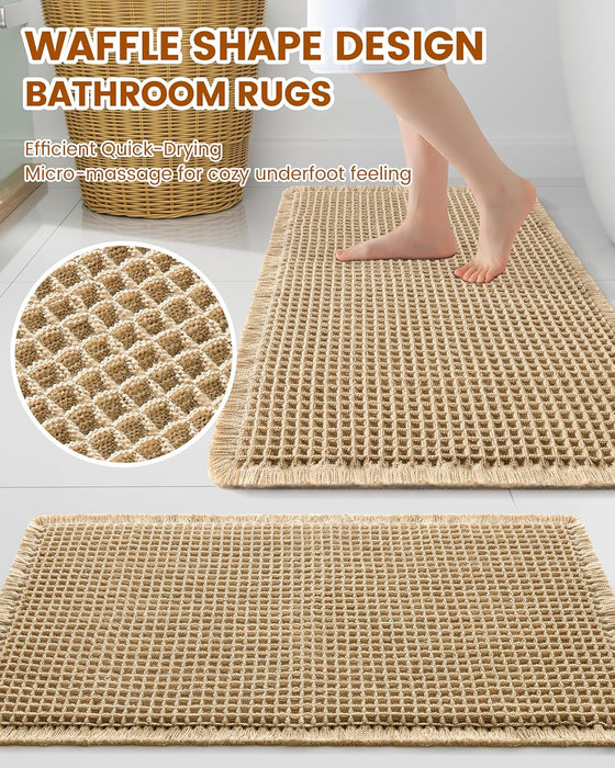 Waffle Bath Mat 30X20, Extra Soft Absorbent Bathroom Rugs, Brown