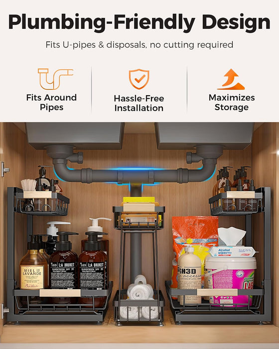 3-Pack Under Sink Organizer, 2-Tier Pull-Out Cabinet Organizer