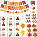 Thanksgiving Decorations Set, GIVE THANKS Banner and Garland, Hanging Swirls, Turkey Glasses and Maple Leaf for Indoor H