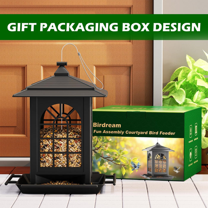 2 Pack Bird Feeders for Outdoor Hanging, Assembly Required, 1-Min Easy Setup, Classic Courtyard Design, Attracting Cardi