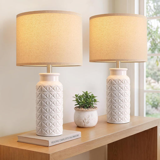 22.6" Modern Ceramic Bedside Lamps Set of 2, Lamps for Bedroom,White