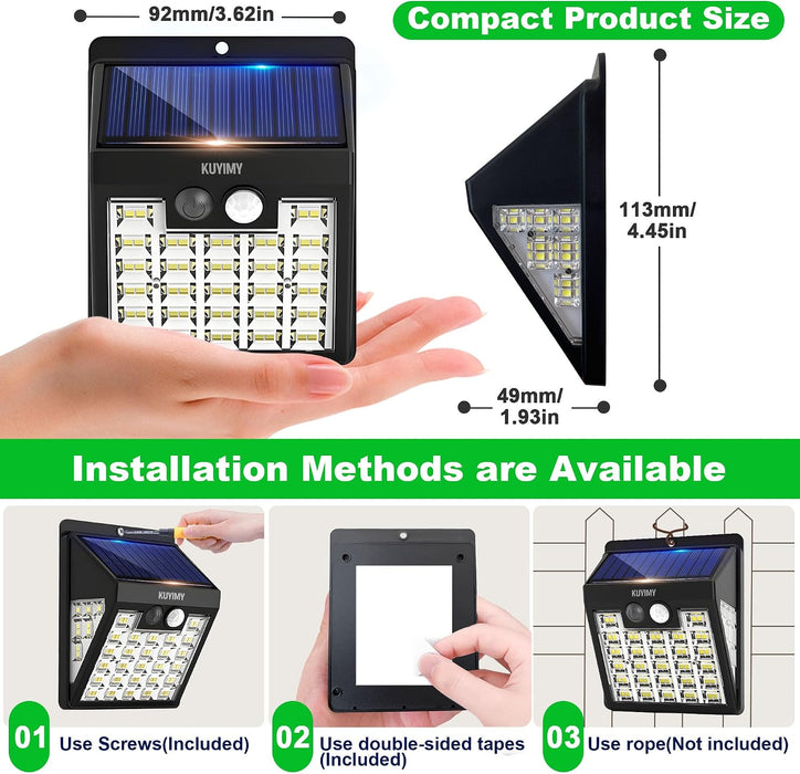 Solar Lights Outdoor, 72 LED Motion Sensor Wall Light, IP65 Waterproof and 3 Lighting Modes, Solar Powered Security Wireless Light Outside for Patio, Garden, Fence, Porch, Front Door(2 Packs)