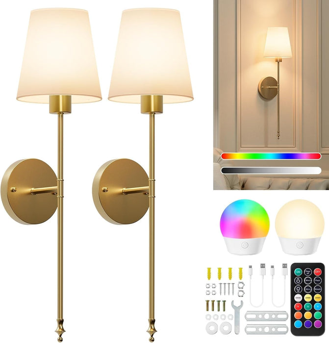Battery Operated Wall Sconces Set of Two,Gold Sconces Wall Decor