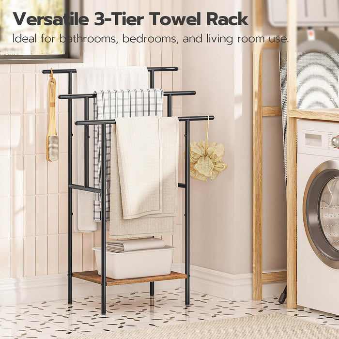 39.4" Freestanding Towel Rack for Bathroom, Blanket Rack with Shelf