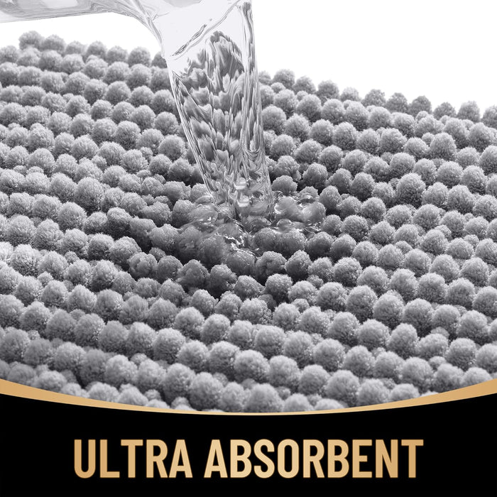 Thick Chenille Bathroom Rugs 30x20, Soft Absorbent Bath Mat, Grey