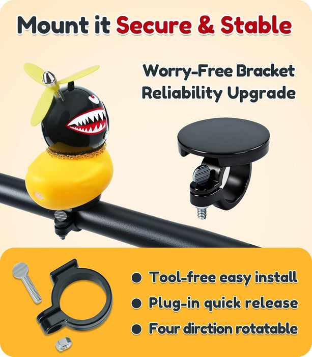 Rubber Duck Bike Decorations [New Stable Clamp Mount] Cute Squeak Duck Bike Bell [Two Helmet Propeller] Funny Bike Acces