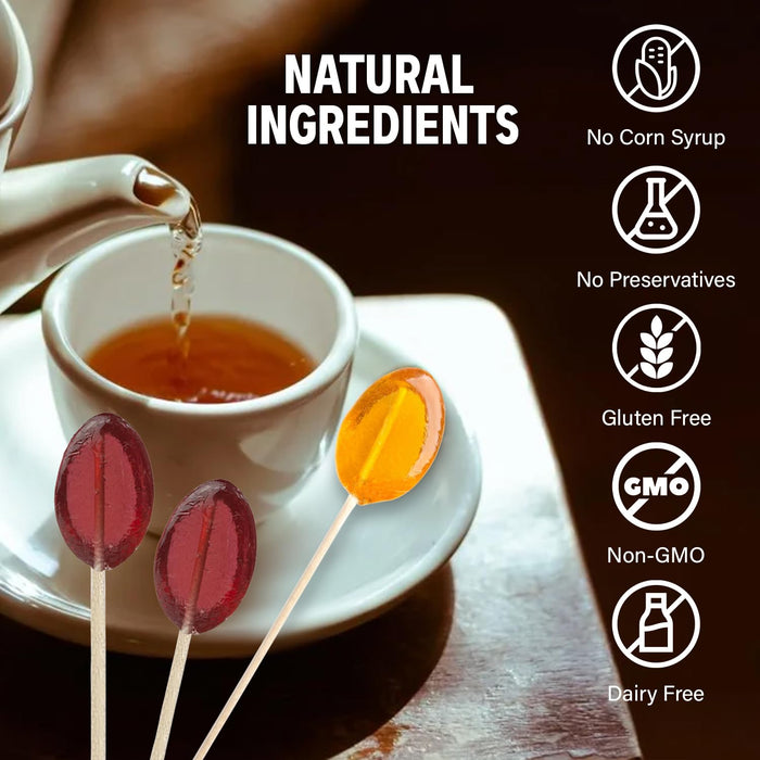Honey Spoon Gift Set – Spoons & Lollipops on Wooden Ball Sticks – Gluten-Free, Made in USA Stirrers for Tea, Coffee, & Hot Beverages - Individually Wrapped (6-Count, Clover Honey)