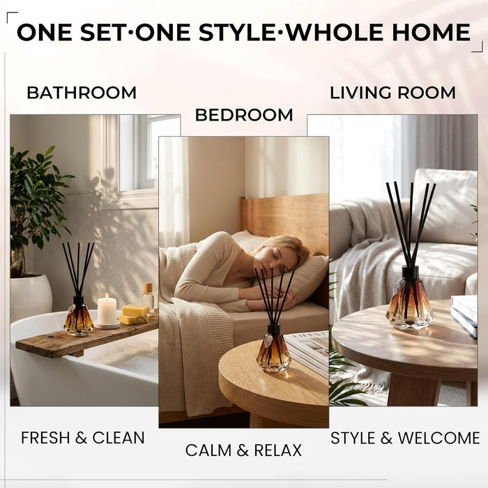 Reed Diffuser Set - 4 Empty Bottles with 20 Sticks, Delicate Gold Leaf Decor, Glass Fragrance Diffuser with Lids for Hom