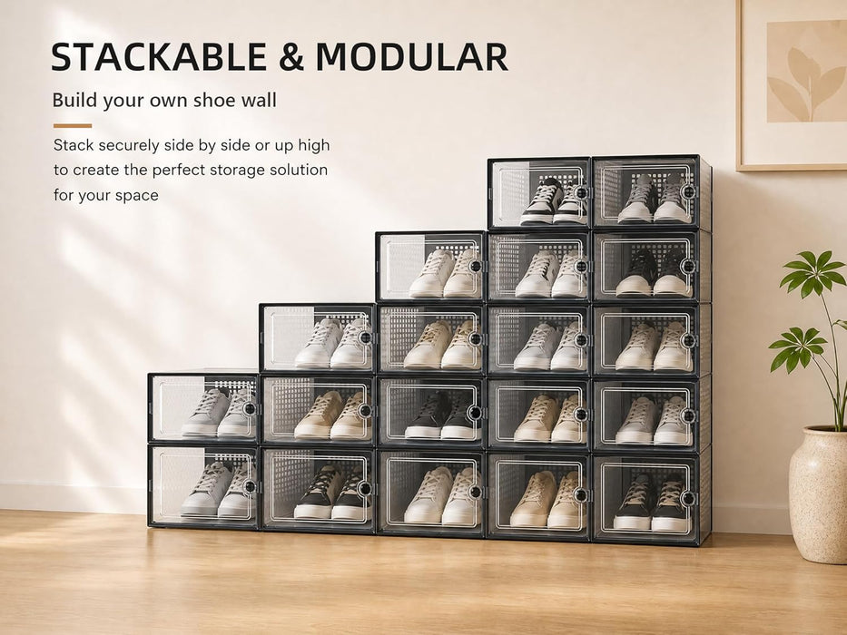 X-Large Shoe Storage Boxes 12 Pack, Clear Stackable Shoe Organizer