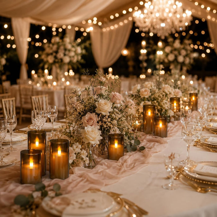 Flameless Candles with Moving Climbing Flame, 6-Pack 4" 5" 6" H LED Pillar Candles, 8-Key Remote, Battery Operated (2 AA Not Included), Table Centerpieces & Romantic Decor (Smoky Grey Ivory)
