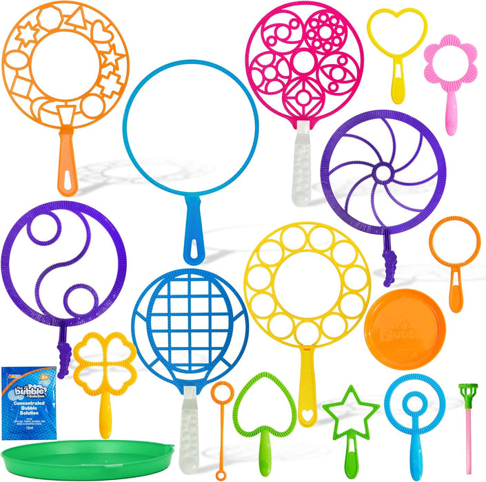 Big Bubble Wands Set Bulk for Kids Summer Outdoor Toy Game Activity Party Favors, 18 Pcs Giant Bubble Maker with Tray, 1