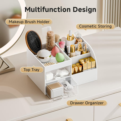 Makeup Organizer with 2 Drawers, Makeup Organizers Countertop for Vanity and Bathroom, Make up organization and Skincare