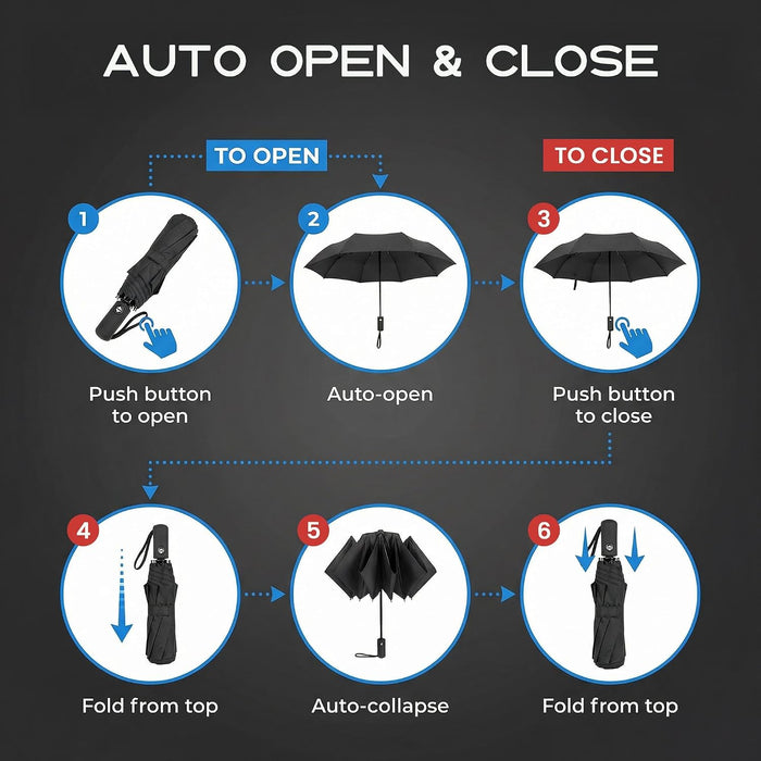 3 Pack Windproof Travel Umbrellas Compact Auto Open