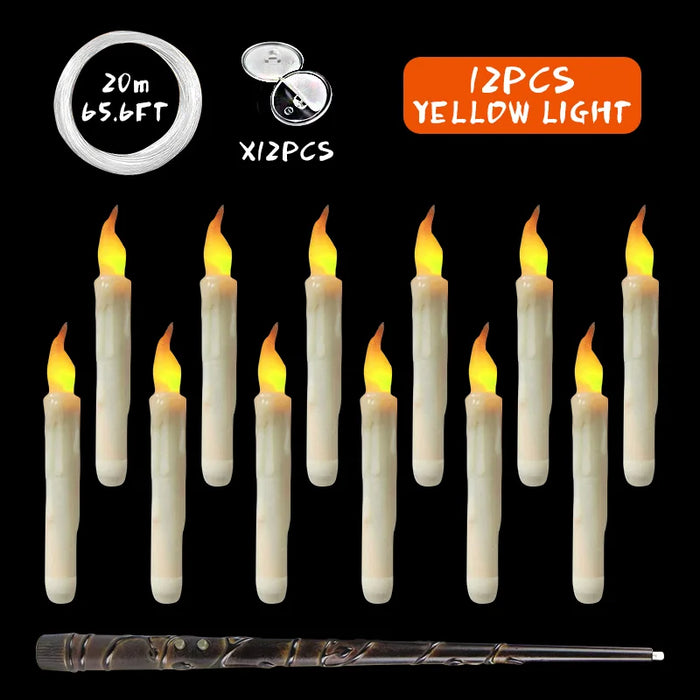 Magic Wand Remote Hanging Operated Potter Harries Battery Floating Candles Warm Light Decoration Halloween Flameless Candles 1PC