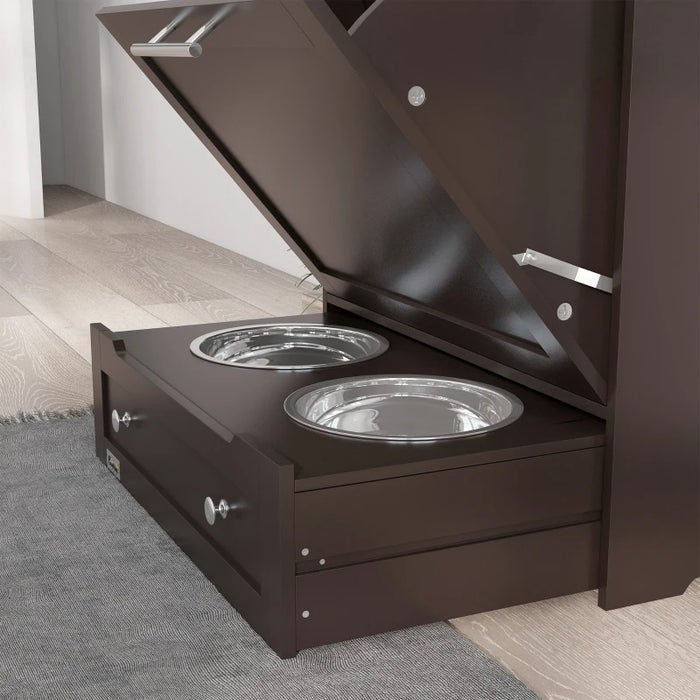 Raised-Bowl Pet Feeder Station with Storage Cabinet
