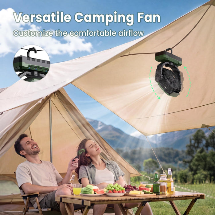 3-in-1 Camping Fan - Portable Fans Rechargeable - 24000mAh Battery Powered Fan with Light & Remote for Indoor, Outdoor, Tent, Travel, Fishing, Jobsite, Gifts for Men Dad Him - Green