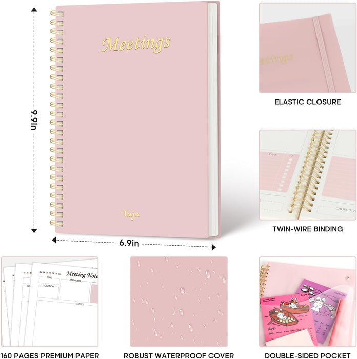 Meeting Notebook for Work, Meeting Planner, 6.9" X 9.9", 160 Pages