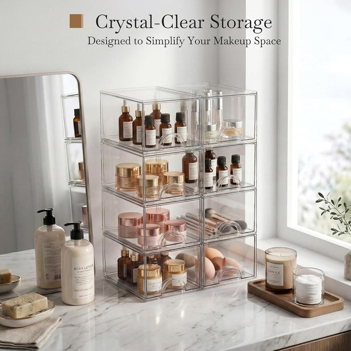 8 Pack Small Clear Stackable Acrylic Storage Boxes & Drawers