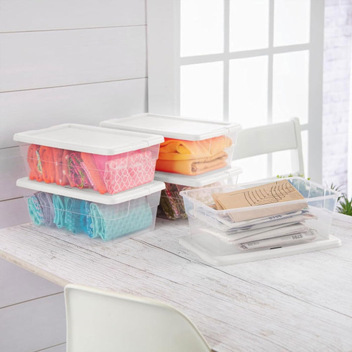 Storage Boxes, Stackable Clear Plastic Bins, 6 Quart, 12-Pack