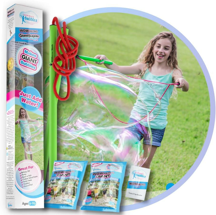 Giant Bubble Wands Kit: (4-Piece Set) | Incl. Wand, Big Bubble Concentrate and Tips & Trick Booklet | Outdoor Toy for Kids, Boys, Girls | Bubbles Made in The USA