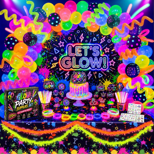 192PCS Glow in The Dark Party Decorations Kit with 113 Balloons