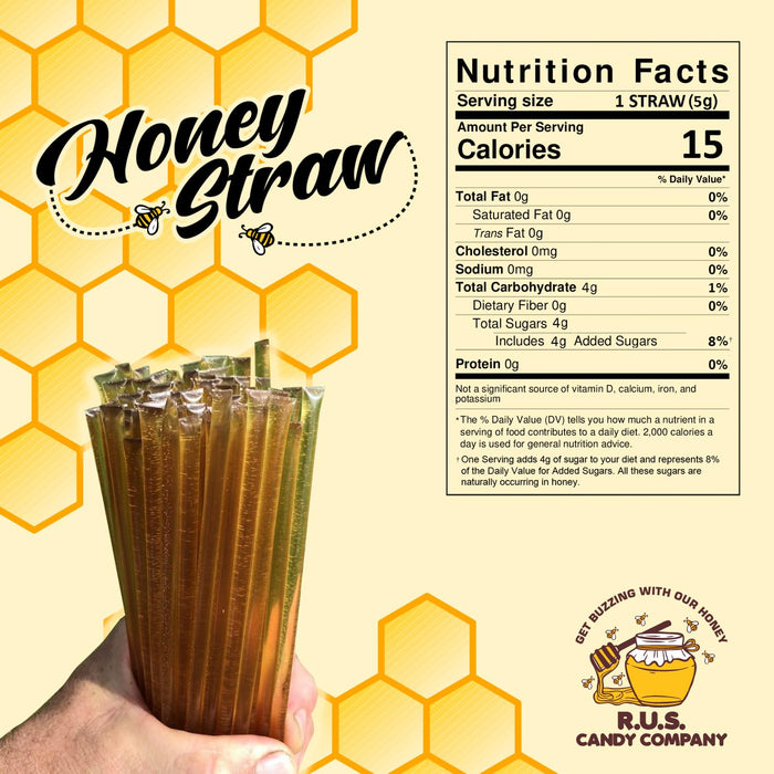 25 Pack Honey Sticks For Tea, Snacking, Honey Straws Packets Single Serve Stir Sticks, Natural Flavor by R.U.S Candy Com